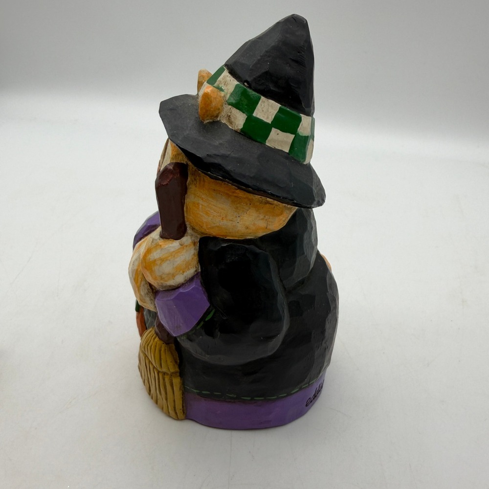 Eddie Walker Folk Art Halloween Cat Witch Figurine Resin Pumpkin Broom Decor - Picture 2 of 10